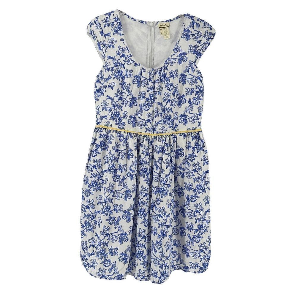Matilda Jane Dress Bluebell Short Sleeve Size 8 Linen Blend Fit & Flare Preppy